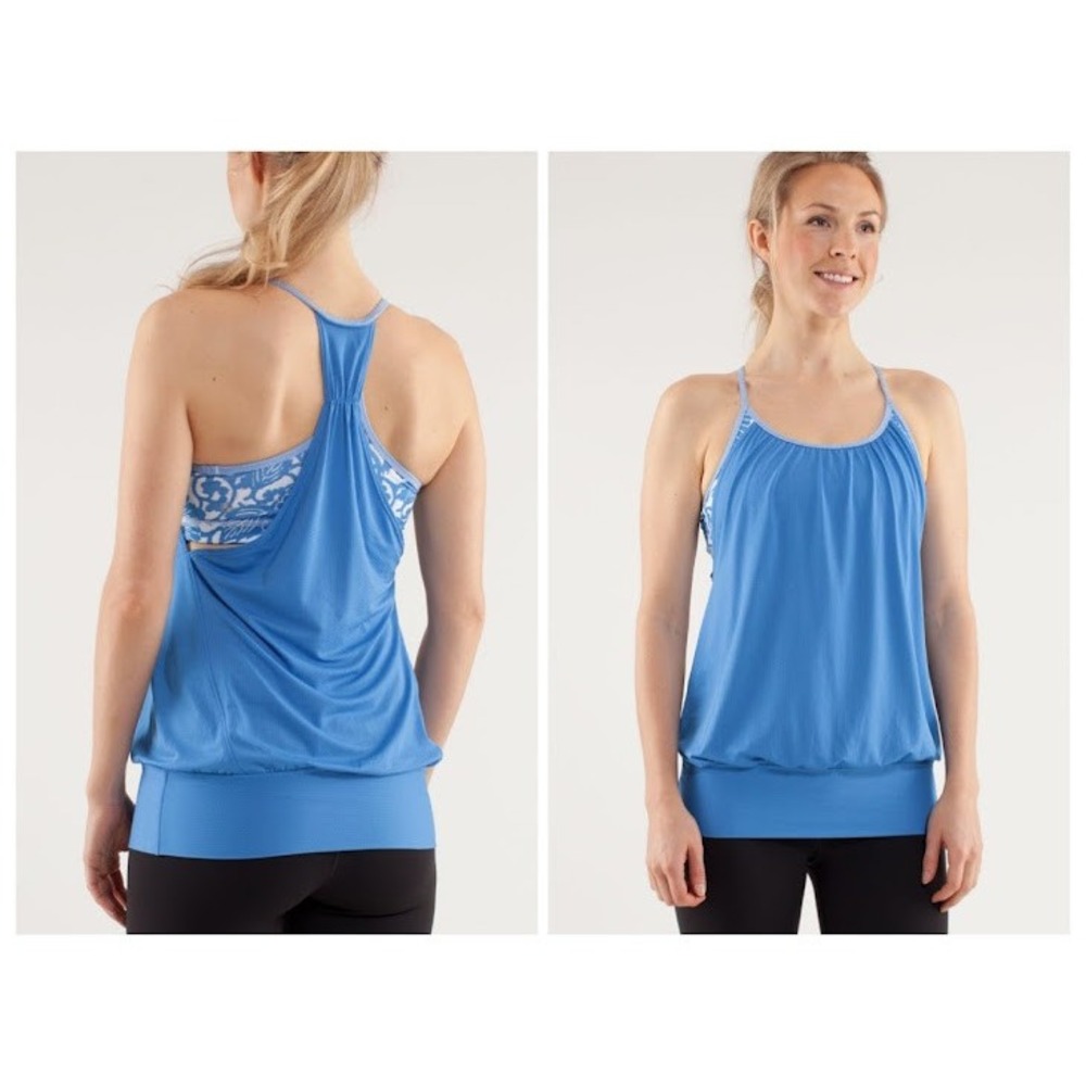 Lululemon Blue No Limits Tank Top Womens 4 Floral Built-in Bra Relaxed Fit Comfy